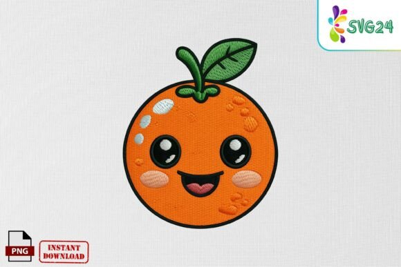 Cute Orange Fruit Face Embroidery PNG Review