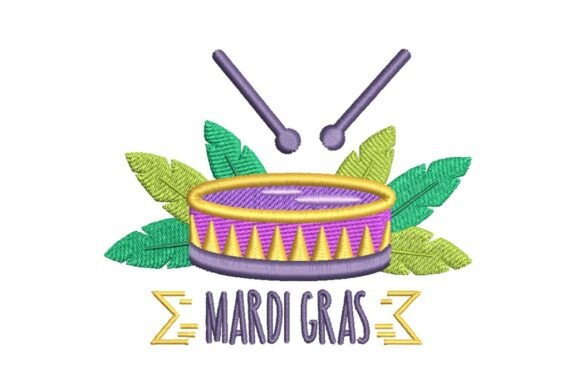Mardi Gras Drum and Feathers Embroidery Design